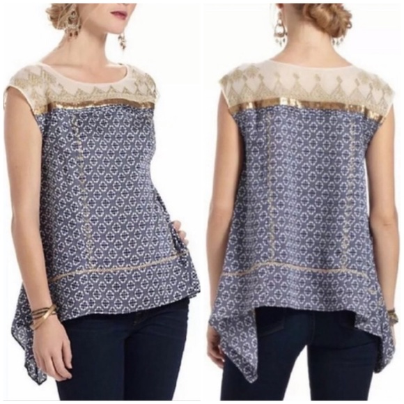 Anthropologie Tops - Anthropologie Floreat Gold Stream Sequin Tank small Swing Top sequins embroidery